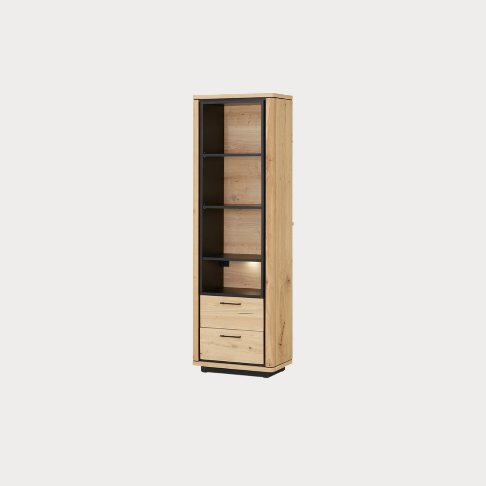 Biblioteca 2 Sertare Tulsa, Smoked Oak, Furnir Din Lemn Masiv, 62 Cm