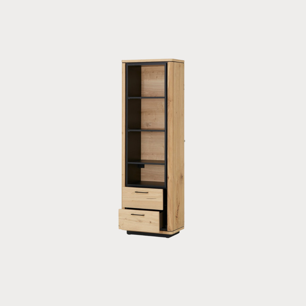 Biblioteca 2 Sertare Tulsa, Smoked Oak, Furnir Din Lemn Masiv, 62 Cm