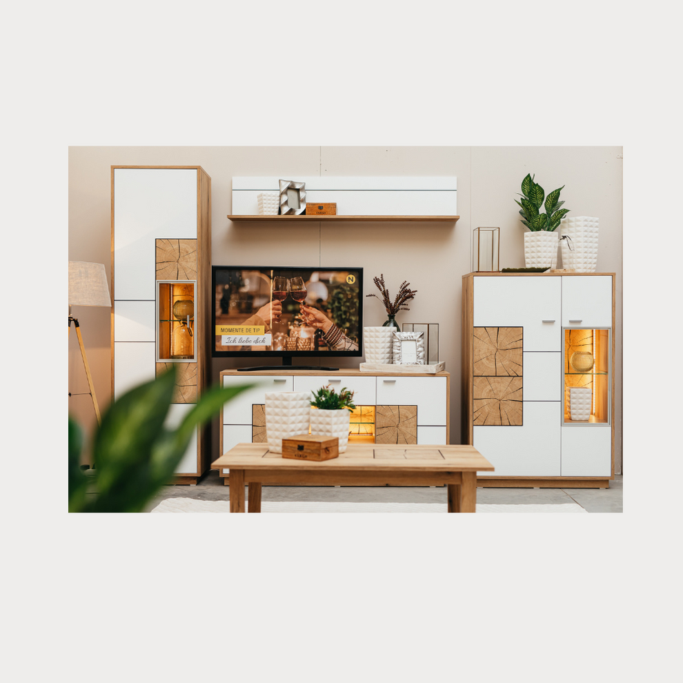 Set Living Urbano White Cu Polita, 285 cm