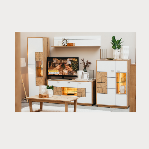 Set Living Urbano White Cu Polita, 285 cm