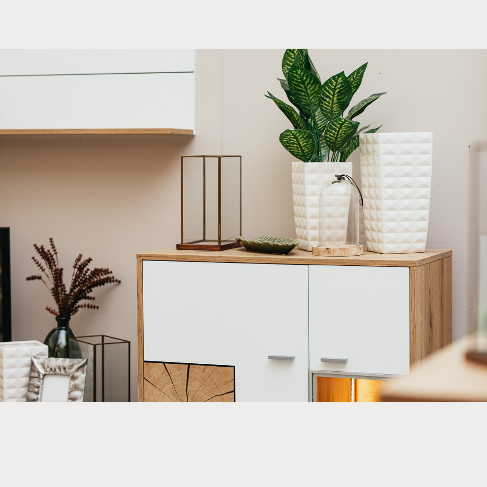 Comoda Bar Urbano White Cu 2 Usi Alb Si Natur, 87 Cm