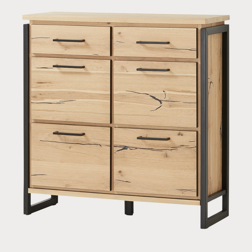 Pantofar Cu 4 Usi Si 2 Sertare Reno, Furnir Din Lemn Masiv, Smoked Oak,108 Cm