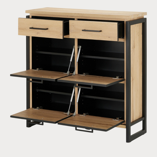 Pantofar Cu 4 Usi Si 2 Sertare Reno, Furnir Din Lemn Masiv, Smoked Oak,108 Cm