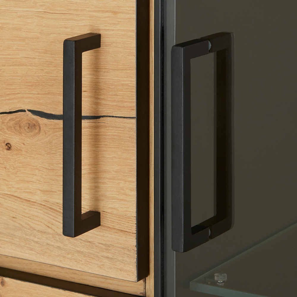 Vitrina Cu 3 Usi Si 2 Sertare Reno, Smoked Oak, Furnir Din Lemn Masiv, 100 Cm
