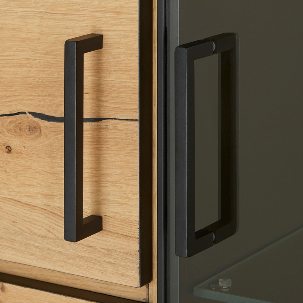 Vitrina Cu 3 Usi Si 2 Sertare Reno, Smoked Oak, Furnir Din Lemn Masiv, 100 Cm