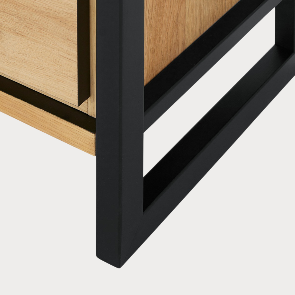 Vitrina Dreapta Reno Cu 1 Usa Si 2 Sertare, Smoked Oak, Furnir Din Lemn Masiv, 60 Cm