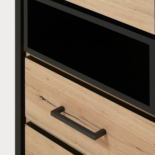 Vitrina Stanga Reno Cu 1 Usa Si 2 Sertare, Smoked Oak, 60 Cm