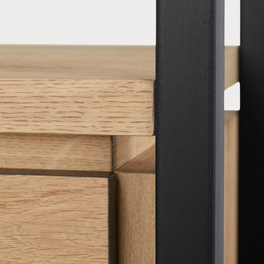 Biblioteca Reno Cu 1 Sertar, Smoked Oak, Furnir Din Lemn Masiv, 69.5 Cm