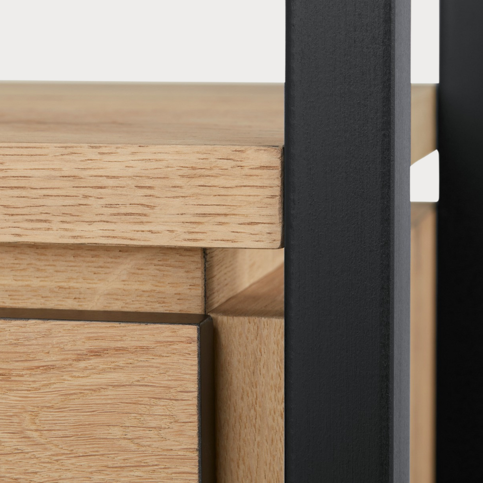 Biblioteca Reno Cu 1 Sertar, Smoked Oak, Furnir Din Lemn Masiv, 69.5 Cm
