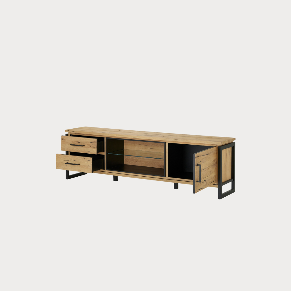 Comoda Tv Cu Furnir Din Lemn Masiv Reno Smoked Oak, 170 Cm
