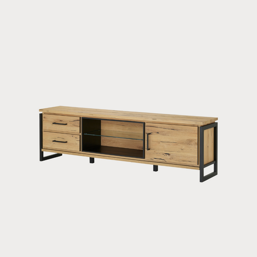 Comoda Tv Cu Furnir Din Lemn Masiv Reno Smoked Oak, 170 Cm