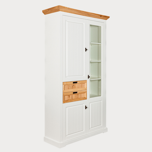 Vitrina Tivoli Cu 3 Usi Si 2 Sertare Alb Si Natur, 110 Cm