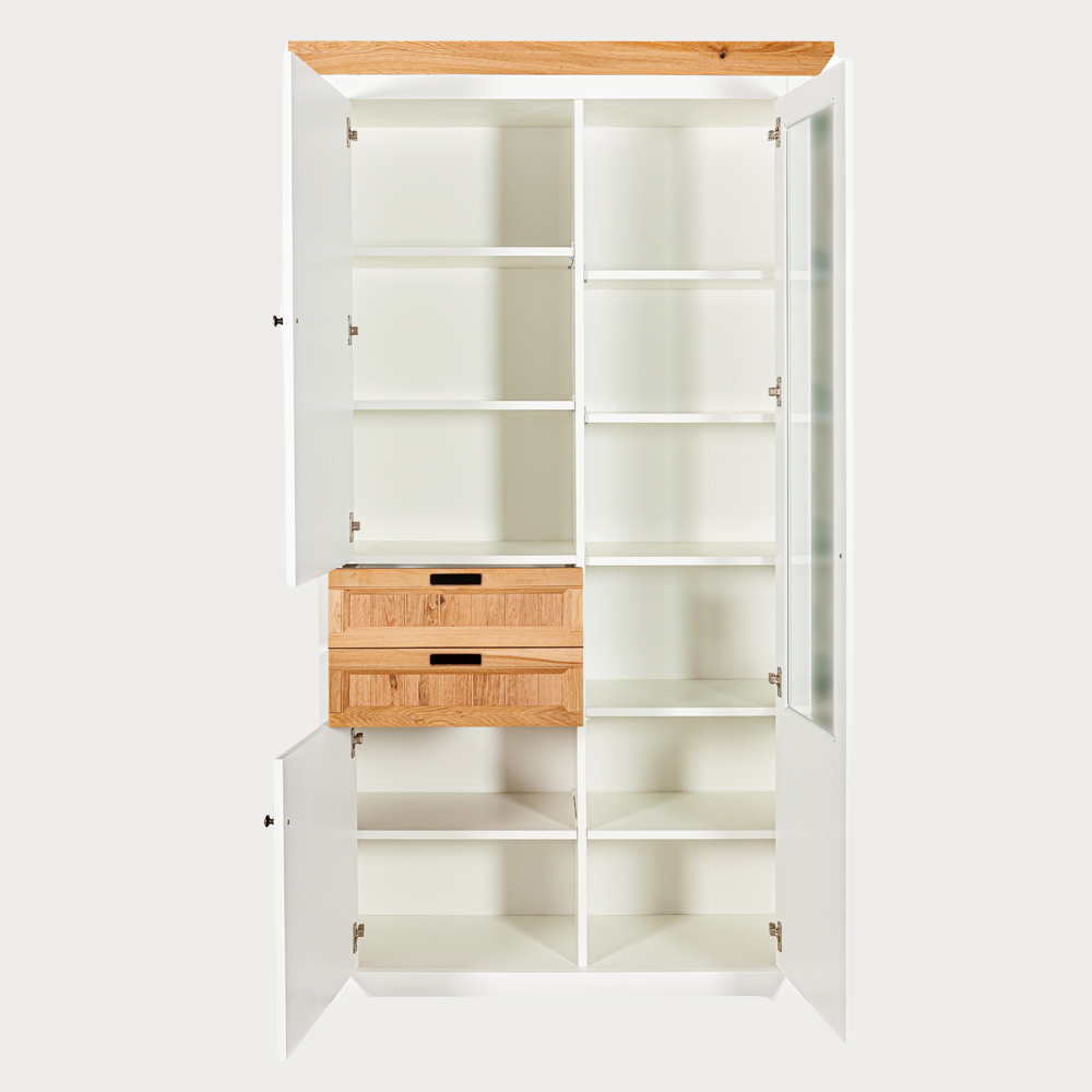 Vitrina Tivoli Cu 3 Usi Si 2 Sertare Alb Si Natur, 110 Cm