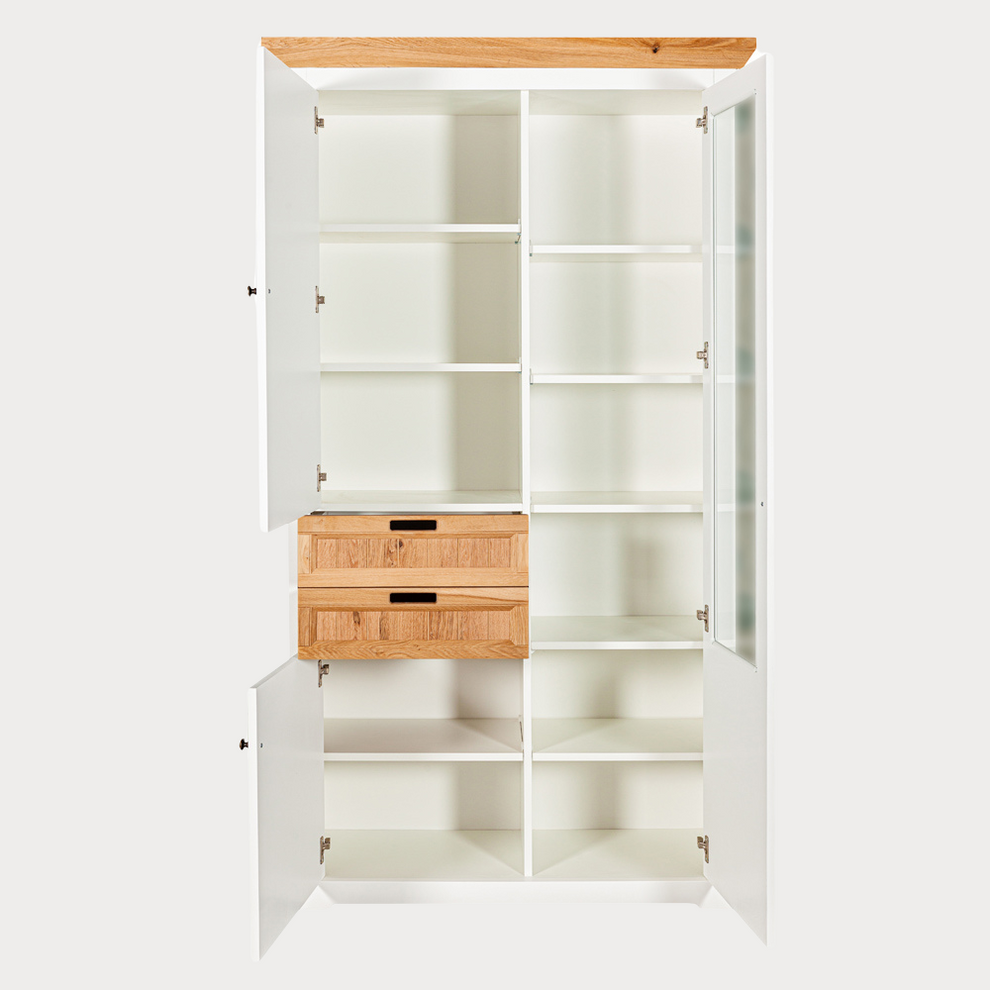 Vitrina Tivoli Cu 3 Usi Si 2 Sertare Alb Si Natur, 110 Cm