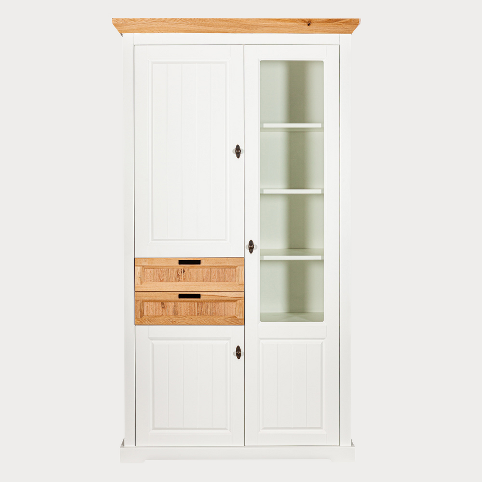 Vitrina Tivoli Cu 3 Usi Si 2 Sertare Alb Si Natur, 110 Cm