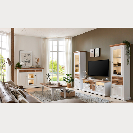 Comoda Tv Tivoli Cu 3 Usi Si 2 Sertare Alb Si Natur, 188.5 Cm