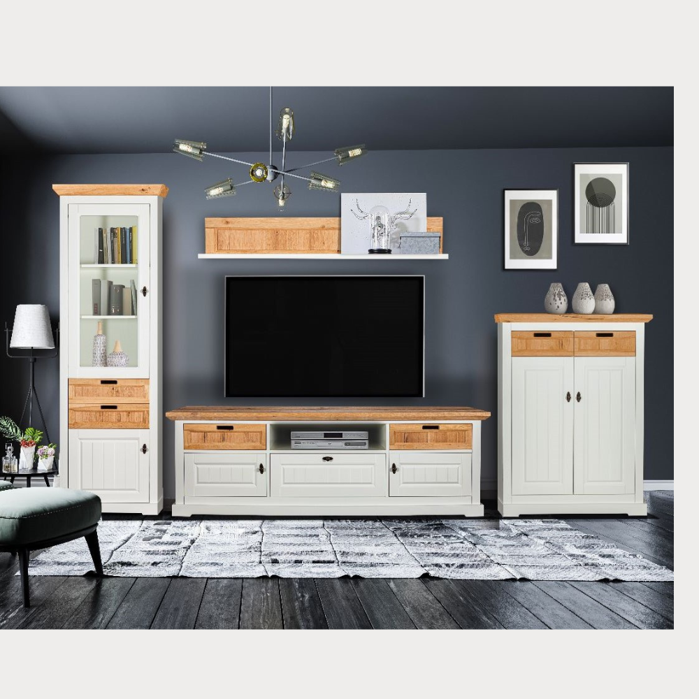 Comoda Tv Tivoli Cu 3 Usi Si 2 Sertare Alb Si Natur, 188.5 Cm