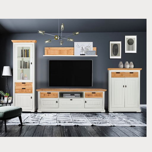 Comoda Tv Tivoli Cu 3 Usi Si 2 Sertare Alb Si Natur, 188.5 Cm