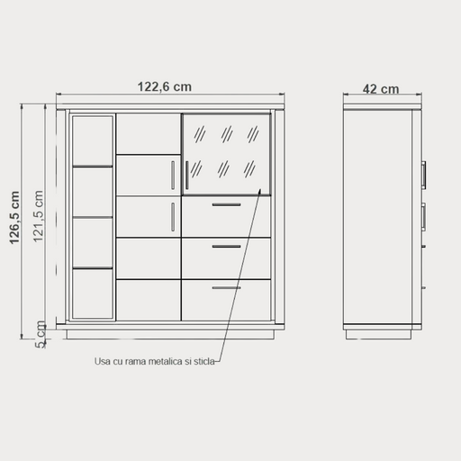 Comoda Bar Tulsa Stejar Afumat, Furnir Din Lemn Masiv, 122.6 Cm