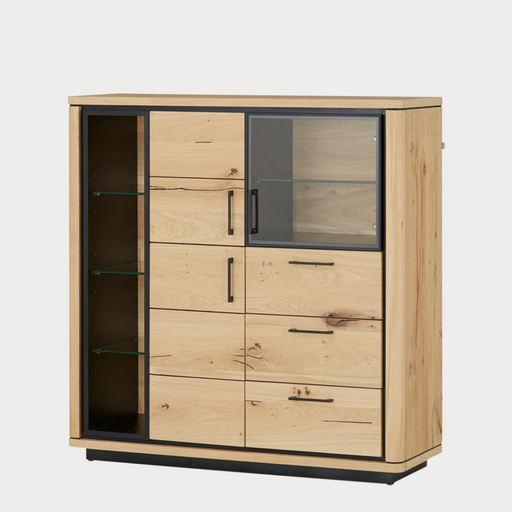 Comoda Bar Tulsa Stejar Afumat, Furnir Din Lemn Masiv, 122.6 Cm