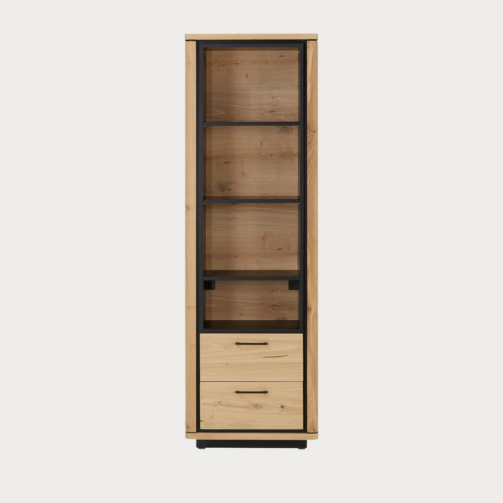 Biblioteca 2 Sertare Tulsa, Smoked Oak, Furnir Din Lemn Masiv, 62 Cm