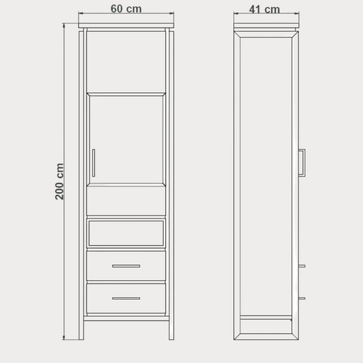 Vitrina Dreapta Reno Cu 1 Usa Si 2 Sertare, Smoked Oak, Furnir Din Lemn Masiv, 60 Cm