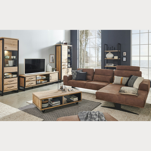 Vitrina Stanga Reno Cu 1 Usa Si 2 Sertare, Smoked Oak, 60 Cm