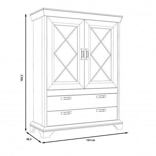 Vitrina Cu 2 Usi Si 2 Sertare Kashmir, Alb Antichizat, 123 Cm
