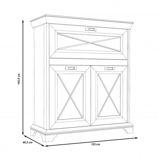 Comoda Cu 3 Usi Bar Kashmir Alb Antichizat, 123 Cm