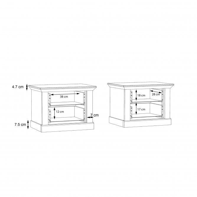 Set 2 Noptiere Kashmir, Alb Antichizat, 65.5 Cm