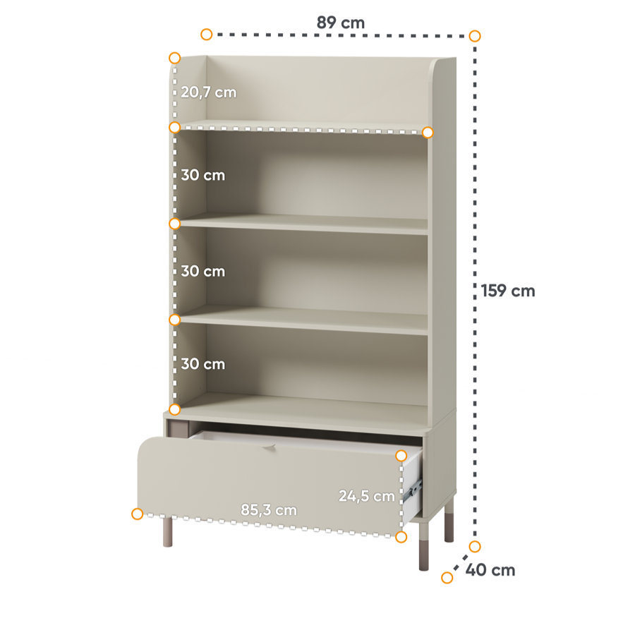 Biblioteca Cu Sertar Hanna, Cashmere Si Truffle, 89 Cm