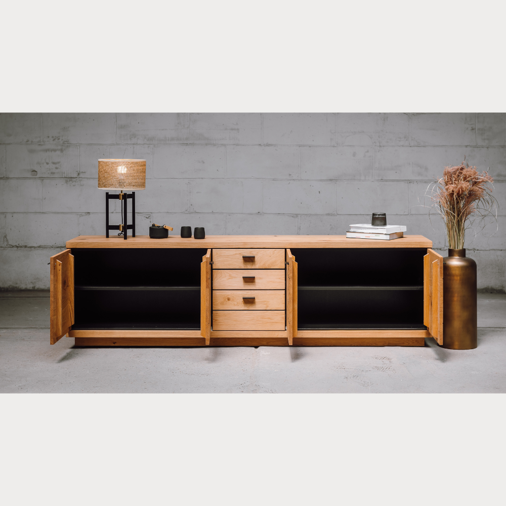 Comoda Tv Cu 4 Usi si 3 Sertare Dakota, Furniruit, 225.3 Cm