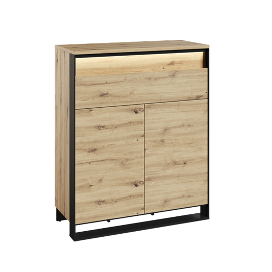 Comoda Cu 2 Usi Si 2 Sertare Vant, Stejar Artisan Si Negru, 92 Cm