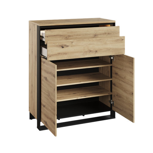 Comoda Cu 2 Usi Si 2 Sertare Vant, Stejar Artisan Si Negru, 92 Cm