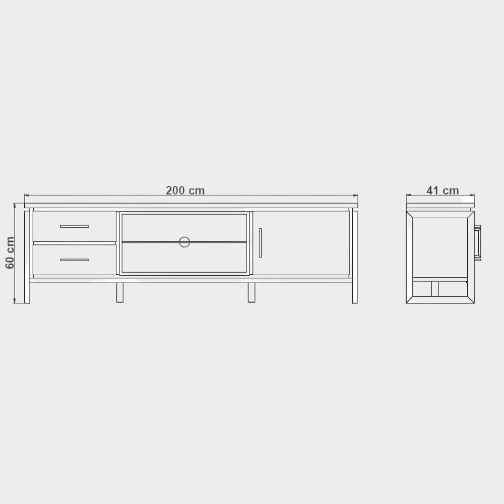 Comoda Tv Reno Smoked Oak, Furnir Din Lemn Masiv, 200 Cm