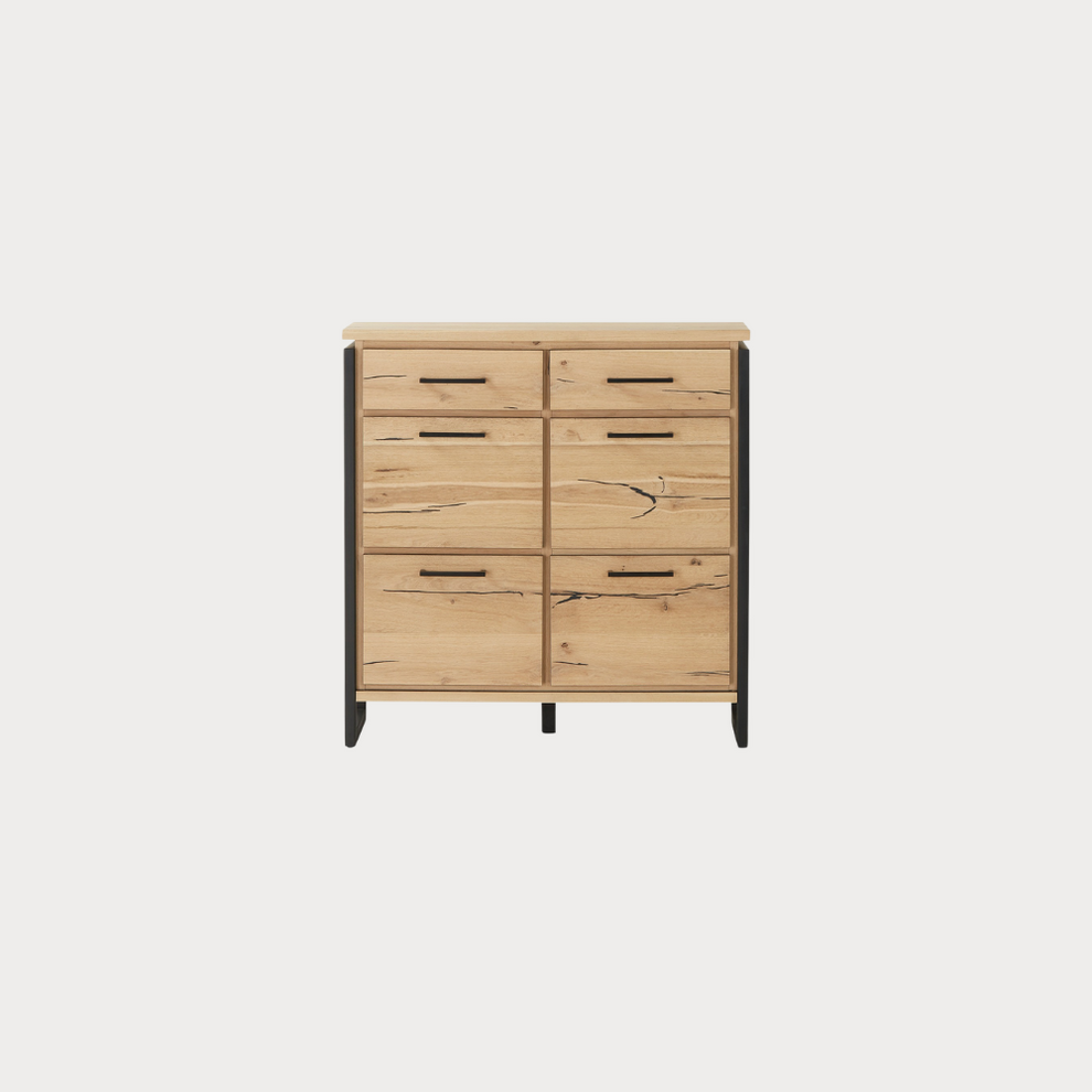Pantofar Cu 4 Usi Si 2 Sertare Reno, Furnir Din Lemn Masiv, Smoked Oak,108 Cm