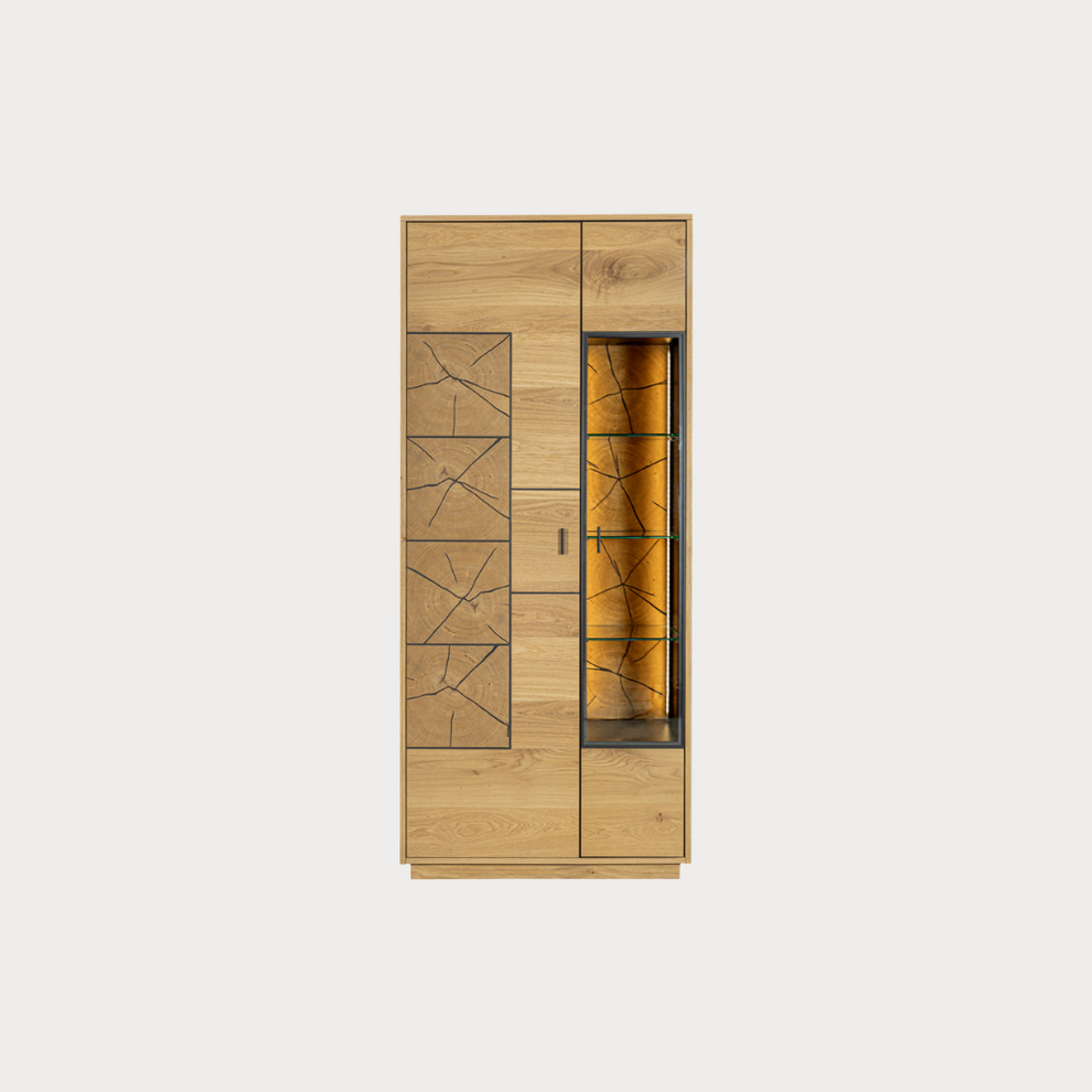 Vitrina Urbano Oak Cu 2 Usi, Stejar Rustic Si Negru, 85 Cm