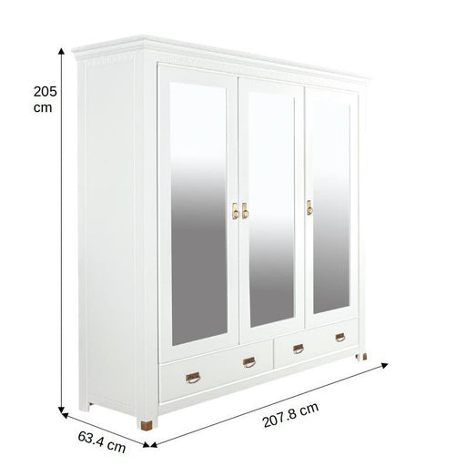 Dulap Saint Tropez, 3 Usi Si 2 Sertare, Vopsit Alb, 208 Cm