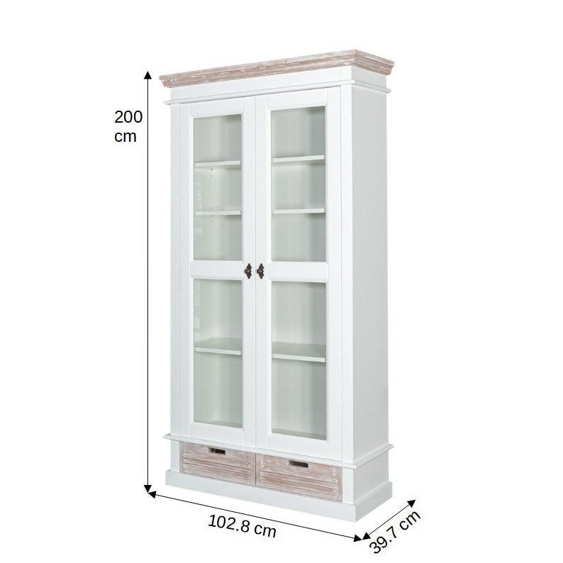 Vitrina Cu 2 Usi Si 2 Sertare Cortina Alb Si Natur, 102.8 Cm