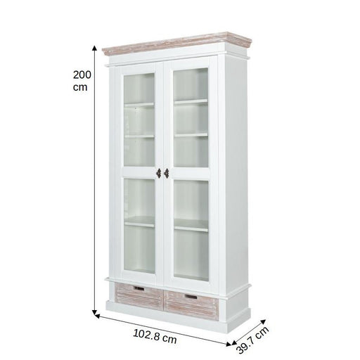 Vitrina Cu 2 Usi Si 2 Sertare Cortina Alb Si Natur, 102.8 Cm