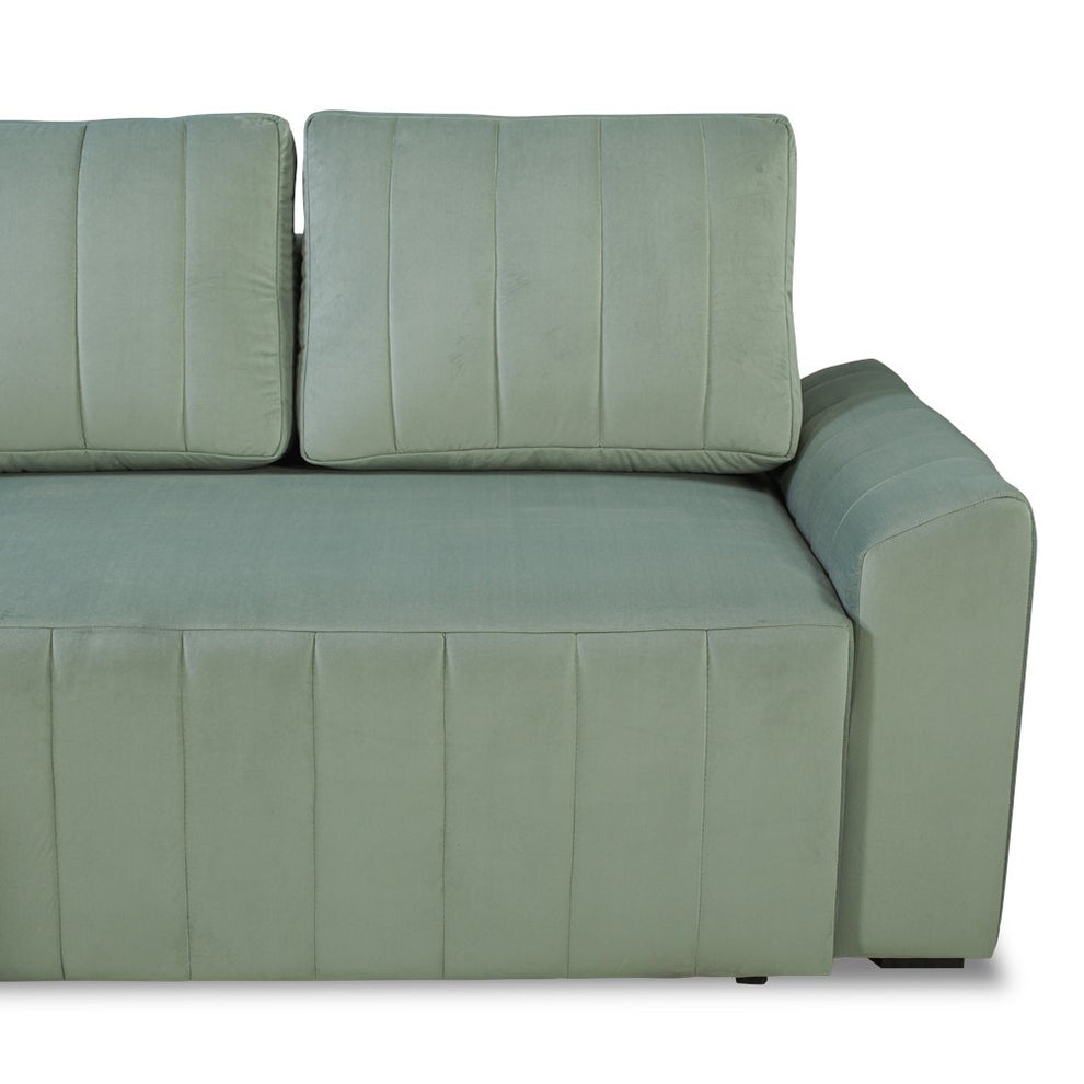 Coltar Extensibil Mark Living, Catifea Verde, 4 Locuri, Lada Depozitare, Extensie Doppelliege, 240 cm