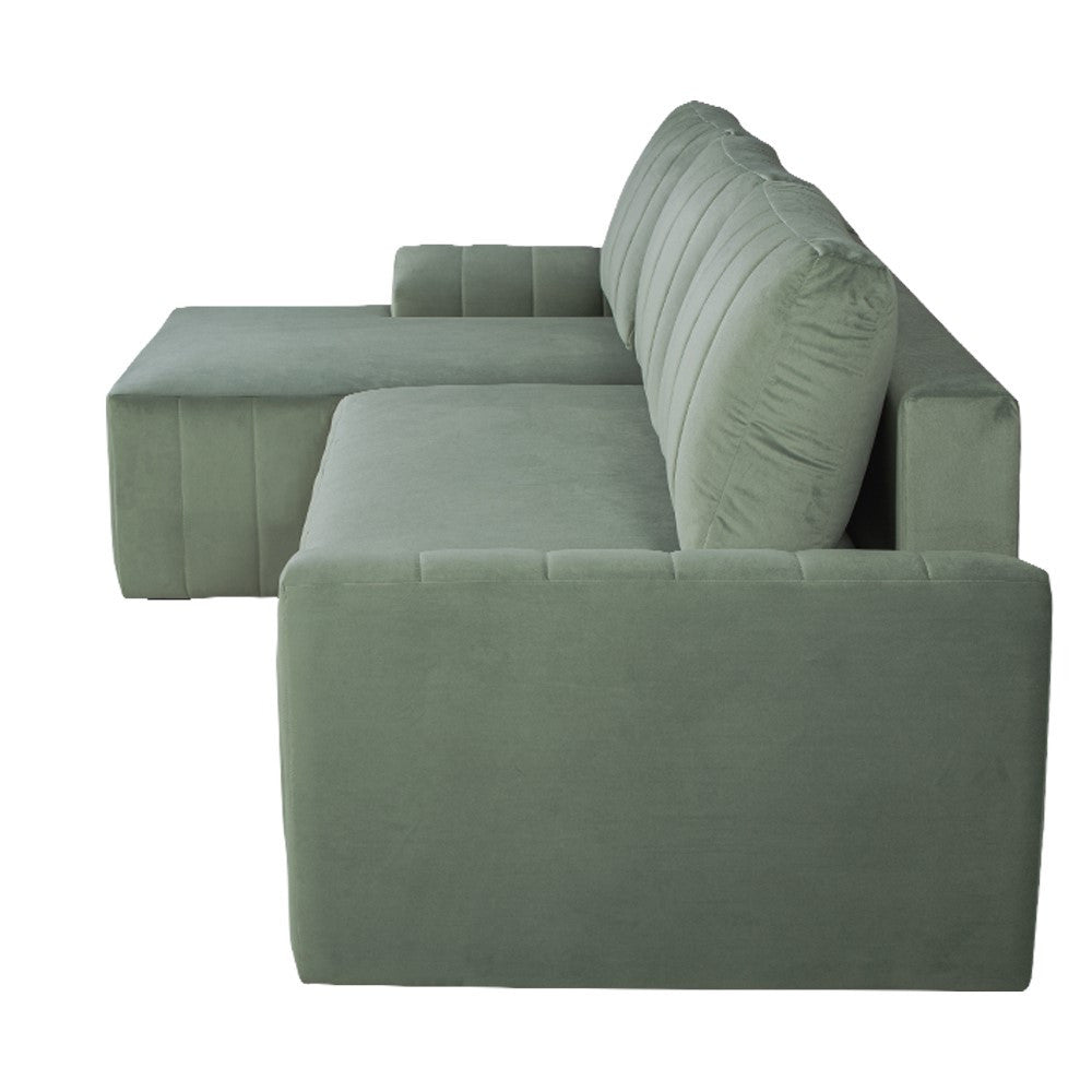 Coltar Extensibil Mark Living, Catifea Verde, 4 Locuri, Lada Depozitare, Extensie Doppelliege, 240 cm
