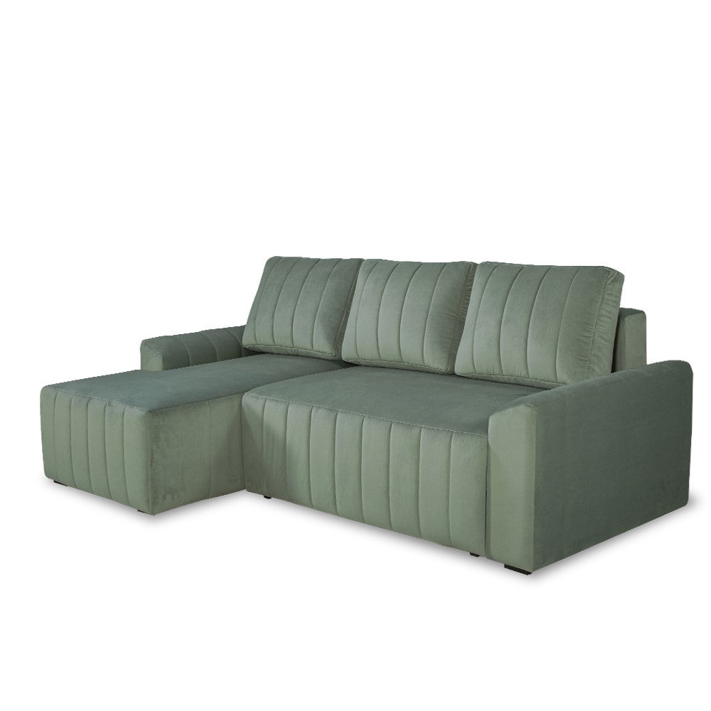 Coltar Extensibil Mark Living, Catifea Verde, 4 Locuri, Lada Depozitare, Extensie Doppelliege, 240 cm