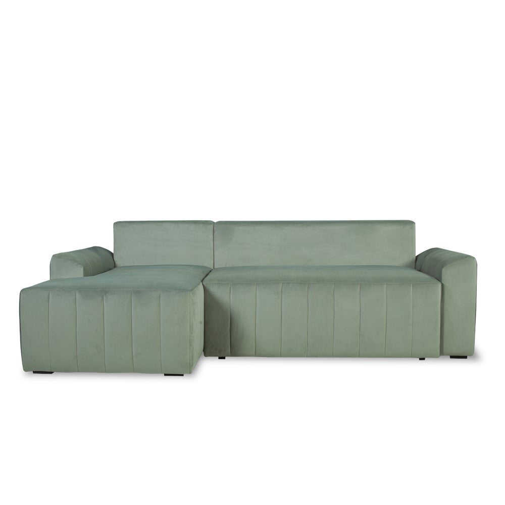 Coltar Extensibil Mark Living, Catifea Verde, 4 Locuri, Lada Depozitare, Extensie Doppelliege, 240 cm