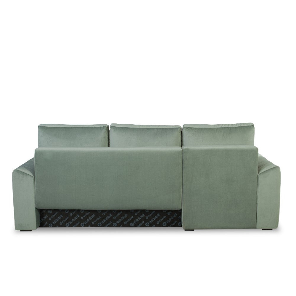 Coltar Extensibil Mark Living, Catifea Verde, 4 Locuri, Lada Depozitare, Extensie Doppelliege, 240 cm