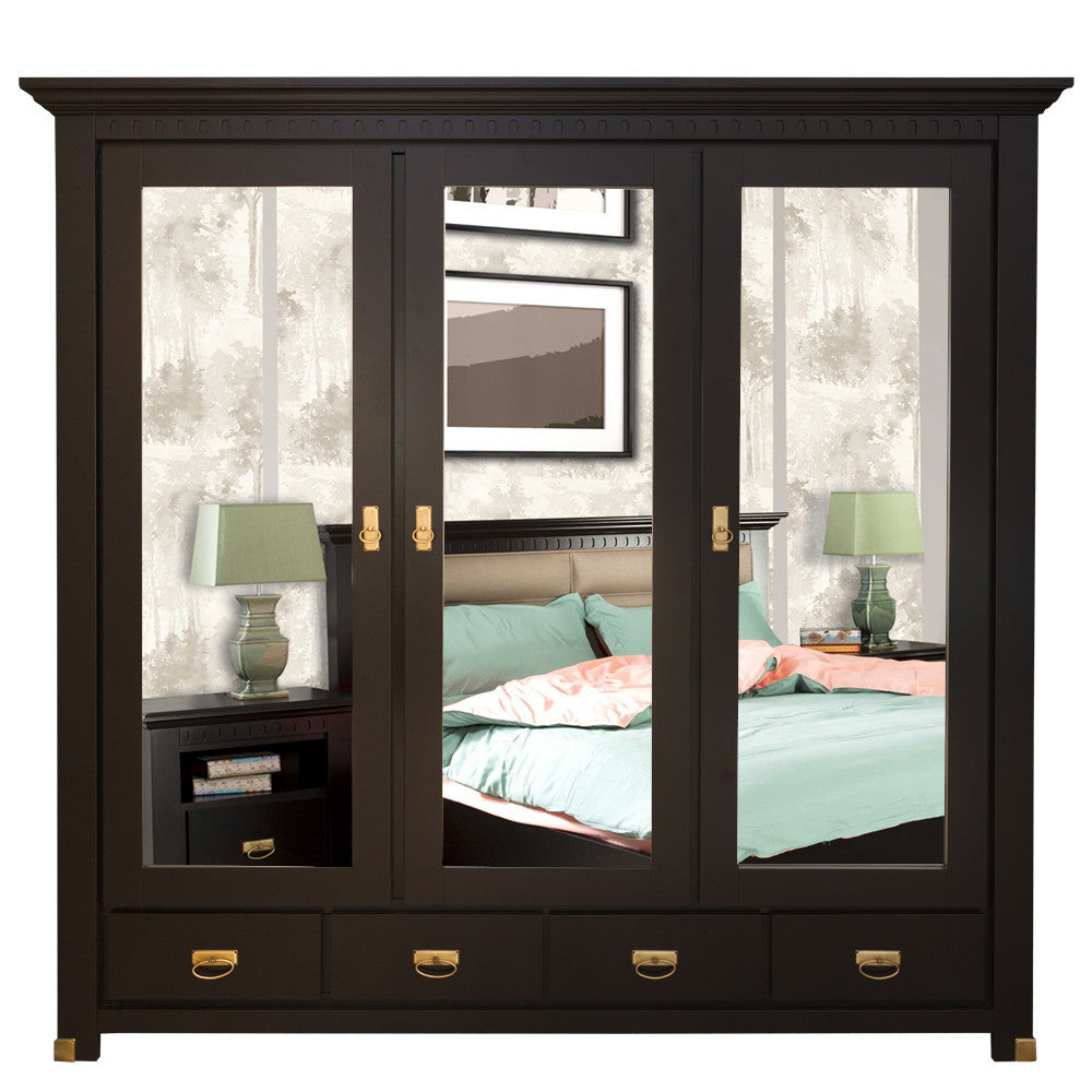 Set Dormitor Saint Tropez, Pat Cu Dimensiune Saltea 160 X 200, Dulap De 207.8 Cm, 2 Noptiere, Vopsit Negru