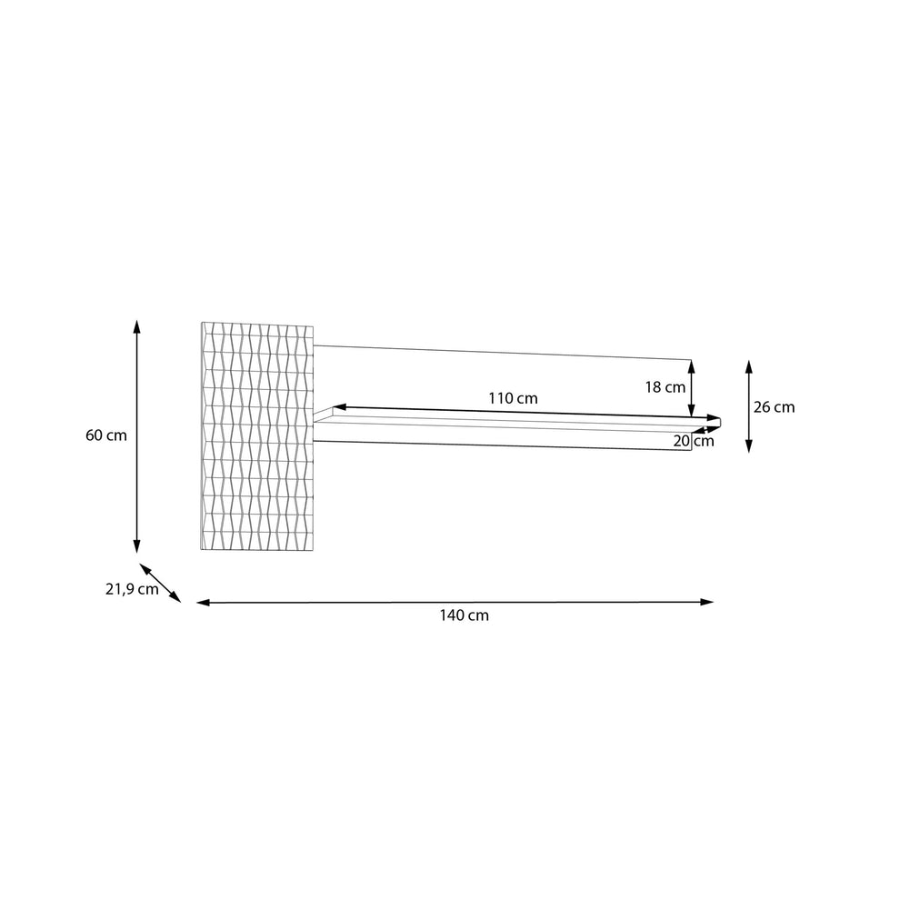 Raft suspendat Flexytone, Stejar Mauvella Si Negru Mat, 140 Cm