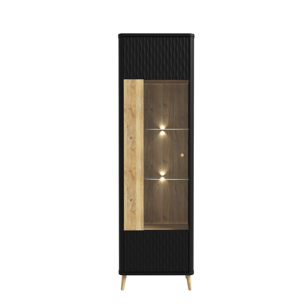Vitrina Inalta Cu 1 Usa Flexytone, Stejar Mauvella Si Negru Mat, 58.6 Cm