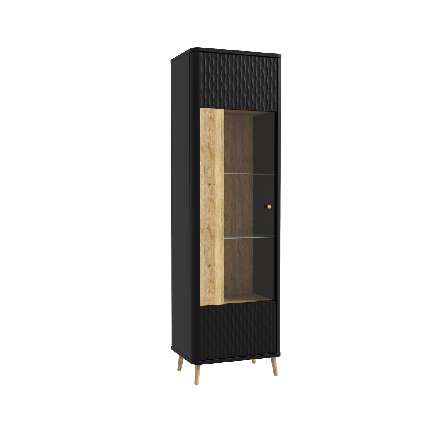 Vitrina Inalta Cu 1 Usa Flexytone, Stejar Mauvella Si Negru Mat, 58.6 Cm