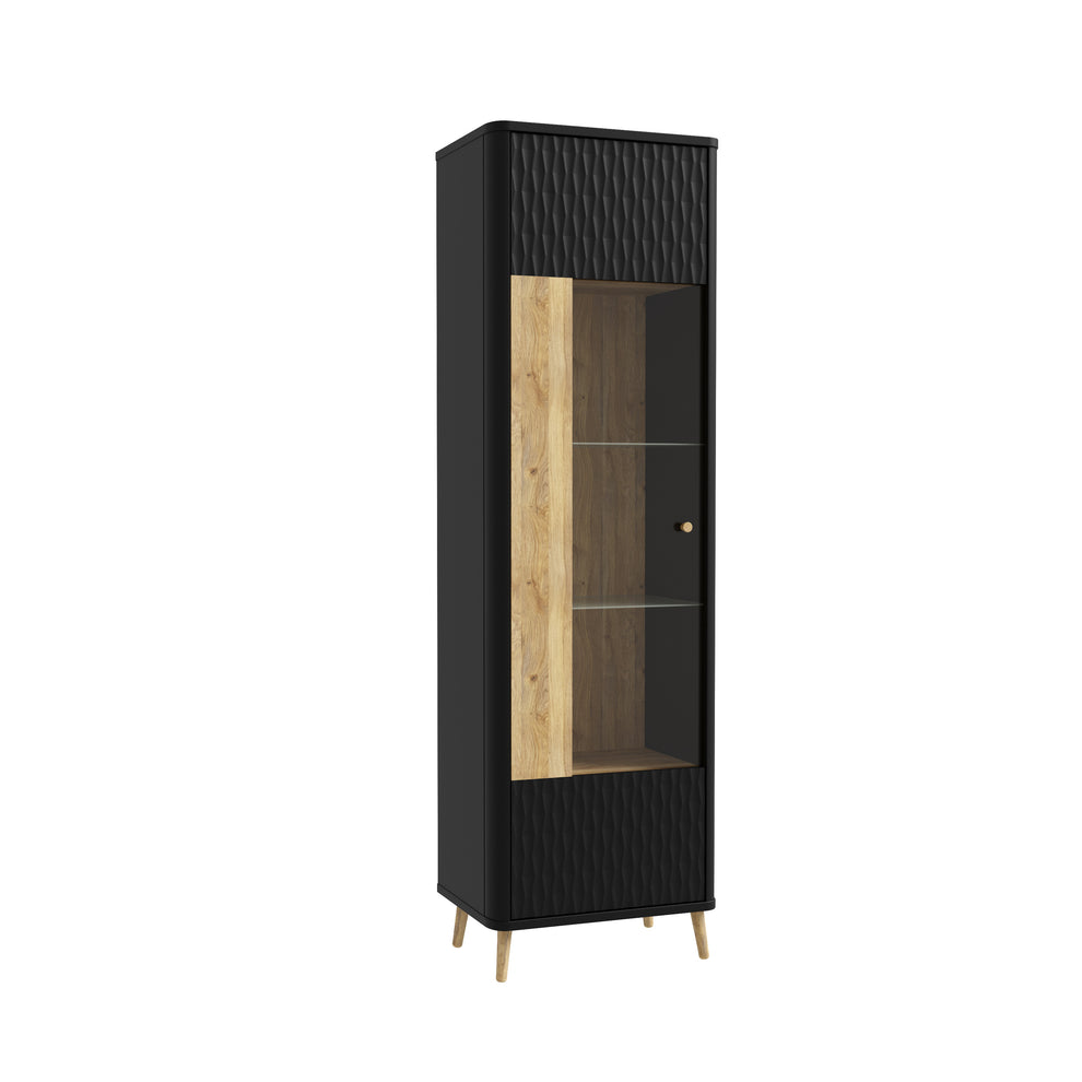 Vitrina Inalta Cu 1 Usa Flexytone, Stejar Mauvella Si Negru Mat, 58.6 Cm